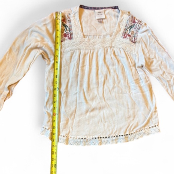 Knox Rose Size S Cream Floral Embroidered Lace Eyelet Peasant Blouse Top Rayon - Picture 8 of 11